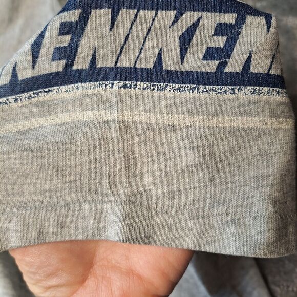 Vintage Gray NIKE Spell Out Striped Arm Logos T Shirt 70s 80s Sportswear Tag M - Picture 11 of 12
